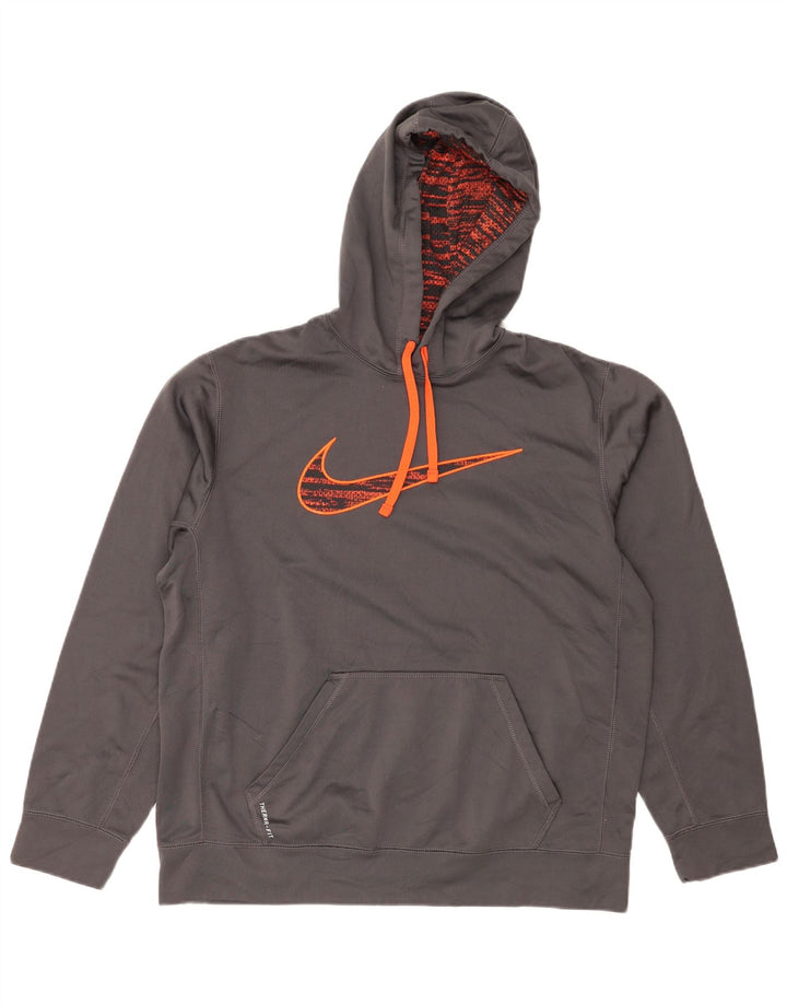 Suéter Nike Masculino Therma-Fit Graphic com capuz grande cinza poliéster