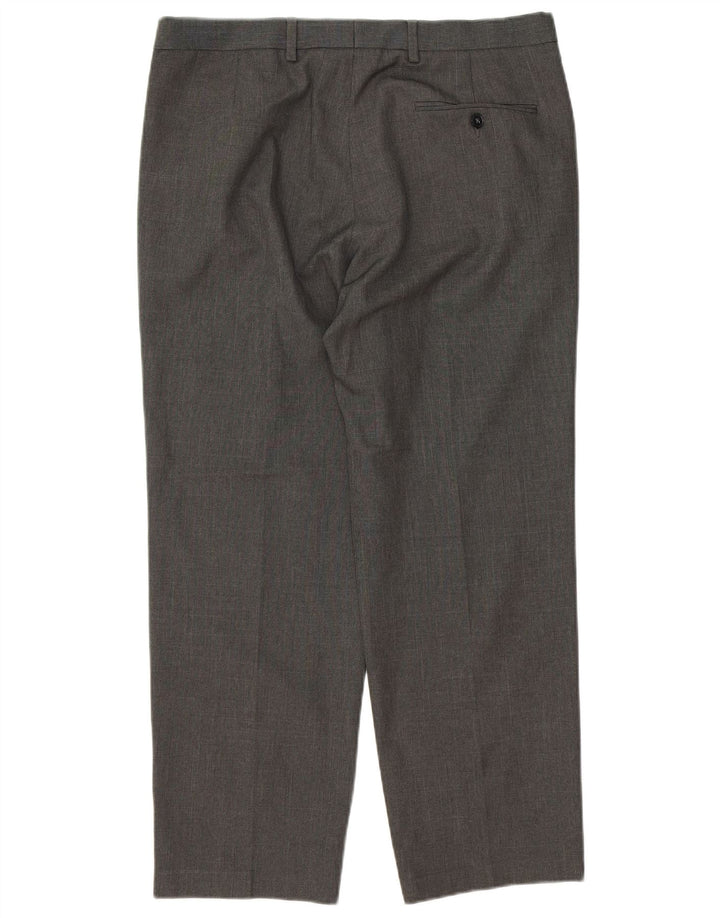 Calça masculina de ajuste regular Marks & Spencer W34 L29 poliéster cinza