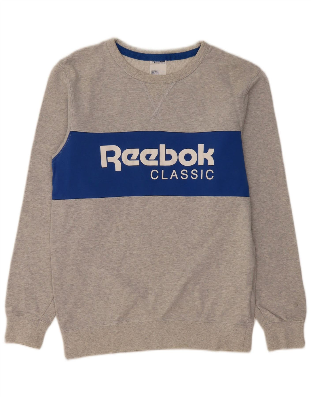 REEBOK moletom gráfico masculino jumper pequeno cinza colorblock algodão