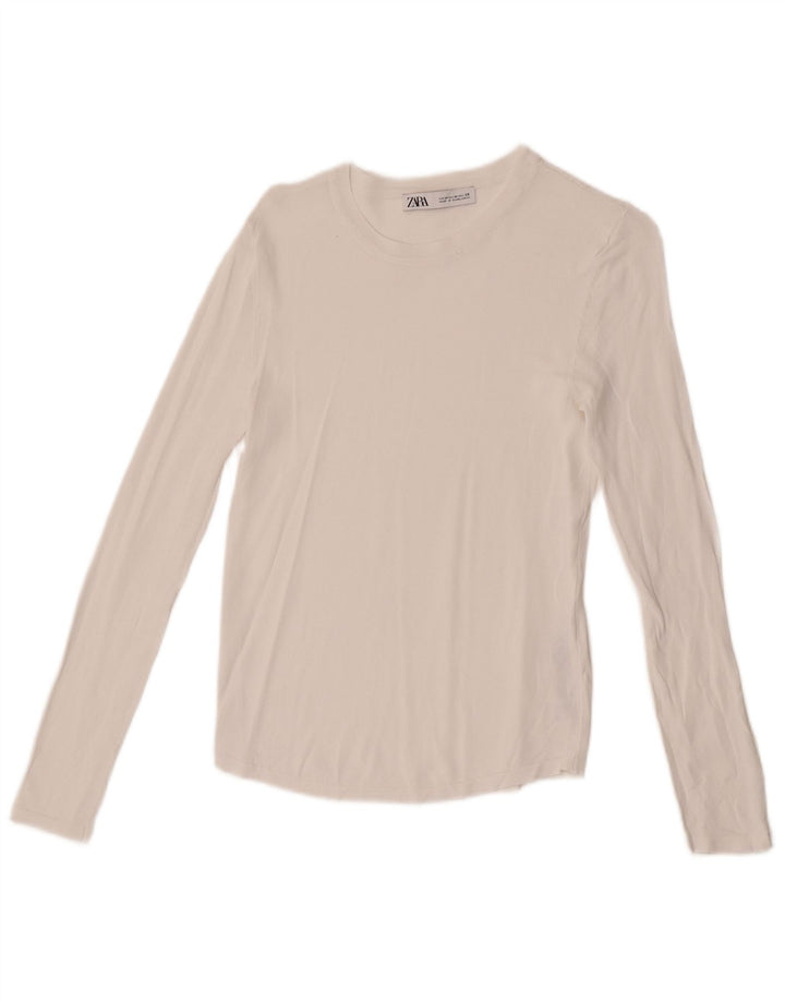 Zara Top feminino transparente manga comprida Reino Unido 12 viscose branca média