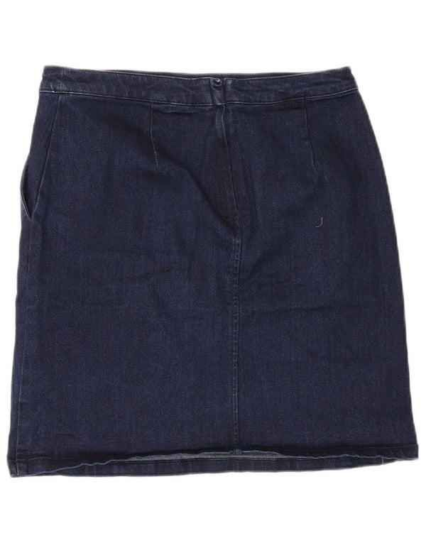 Saia jeans feminina Warehouse UK 10 pequena W28 algodão azul marinho