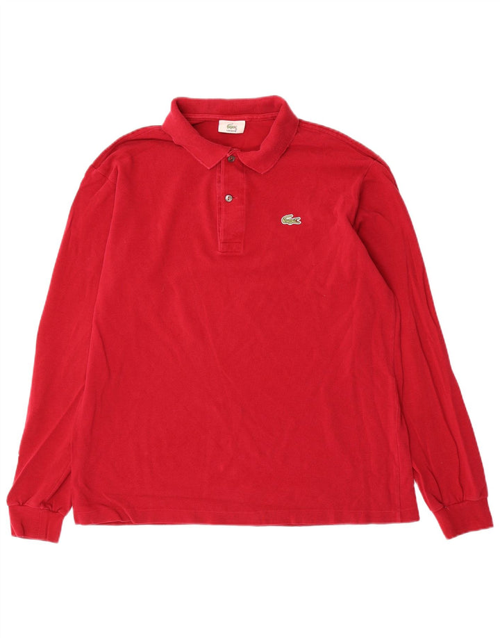 Camisa polo masculina de manga comprida Lacoste tamanho 4 médio algodão vermelho