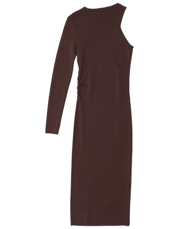 Vestido bodycon feminino de um ombro Zara Reino Unido 10 pequeno marrom nylon