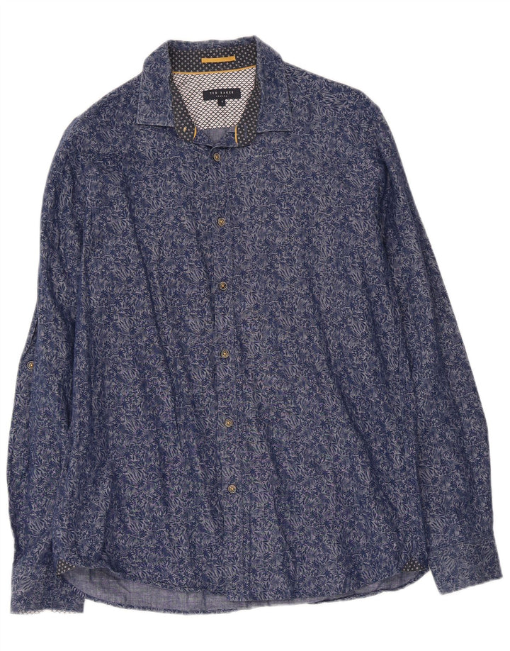 Camisa masculina TED BAKER tamanho 4 grande algodão floral azul marinho