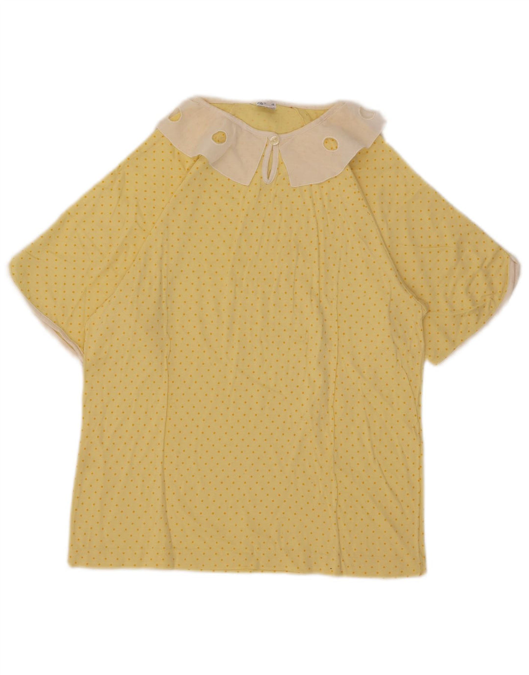 Blusa feminina vintage US 4 pequeno algodão manchado amarelo