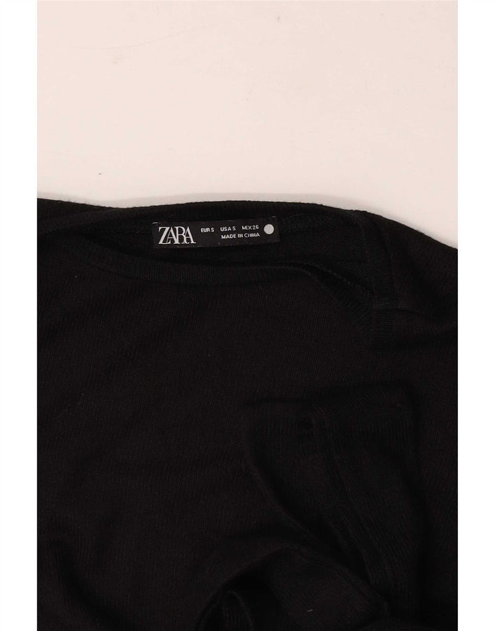 Zara Womens Front Tie Top Manga Longa Reino Unido 8 Pequeno Preto