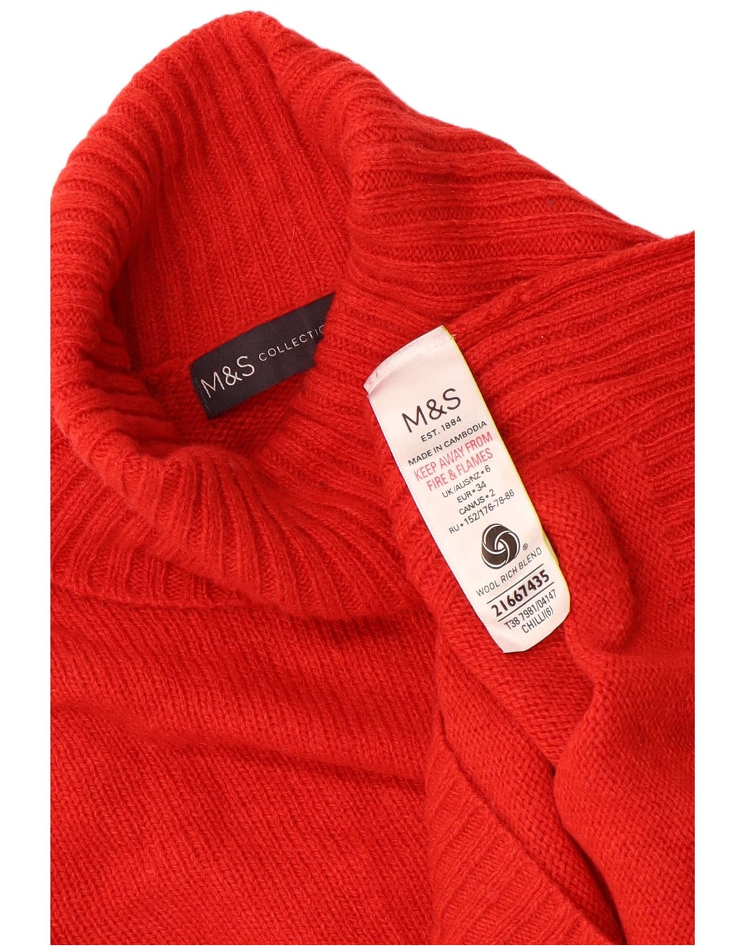 Suéter feminino Marks & Spencer com gola redonda Reino Unido 6 XS lã vermelha