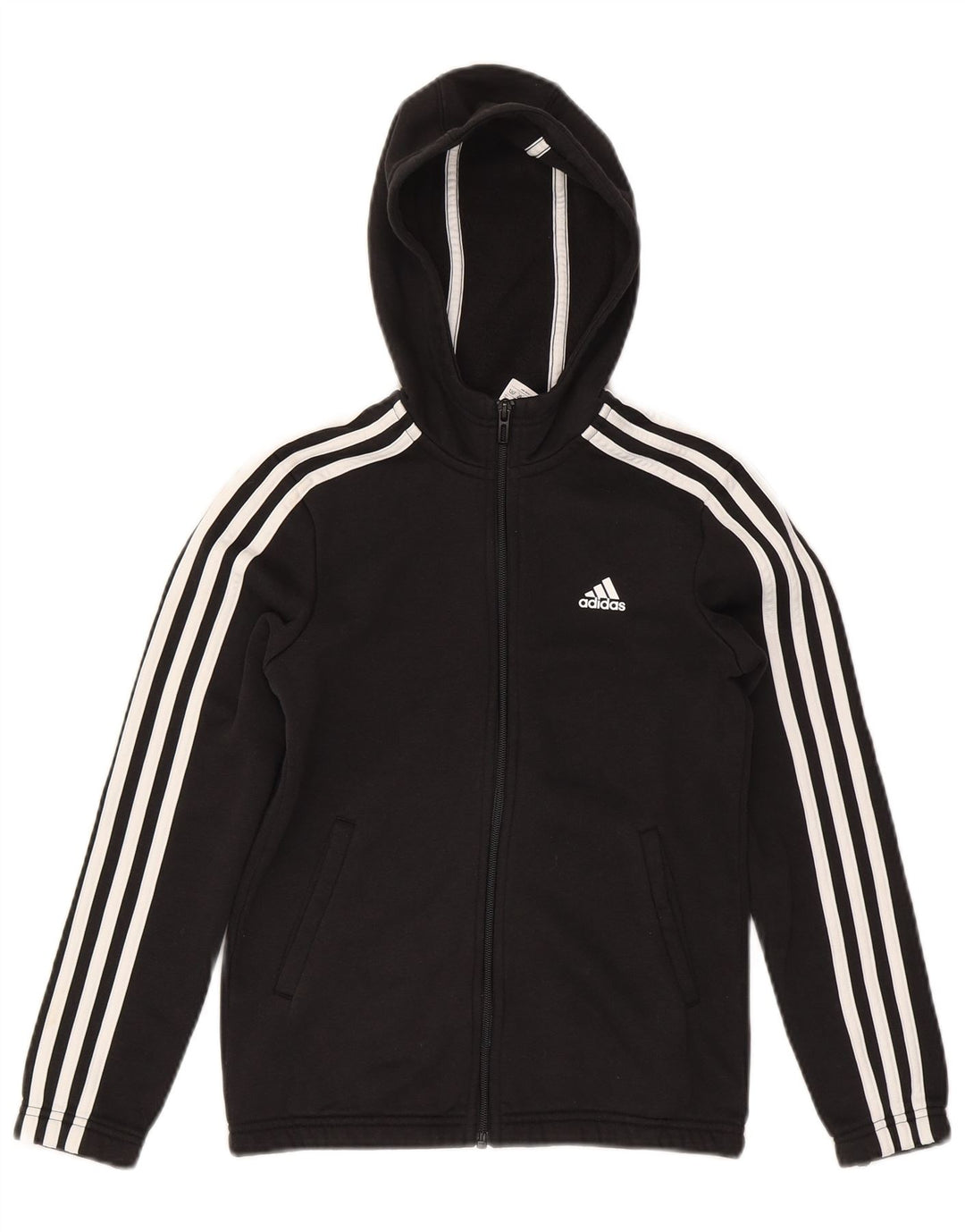 ADIDAS Suéter com capuz feminino com zíper 11-12 anos algodão preto