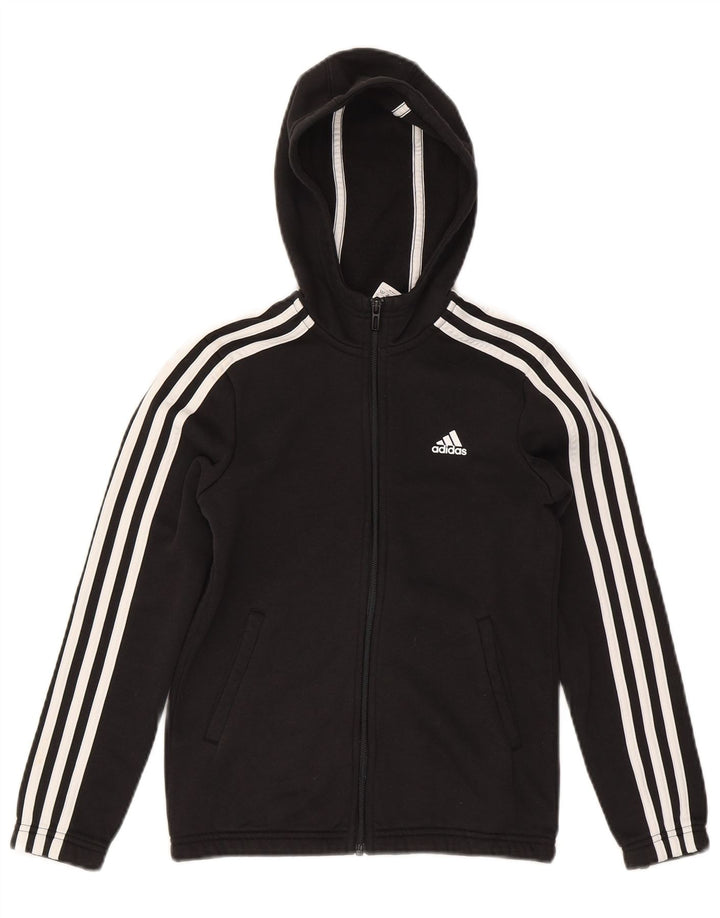 ADIDAS Suéter com capuz feminino com zíper 11-12 anos algodão preto
