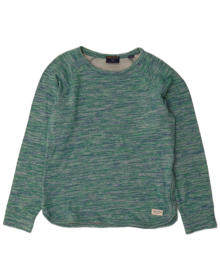 SCOTCH & SODA Suéter feminino com gola canoa Reino Unido 16 grande verde manchado