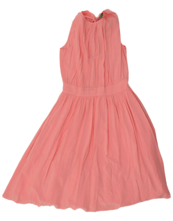 Vestido frente única feminino Benetton Reino Unido 10 pequeno viscose rosa