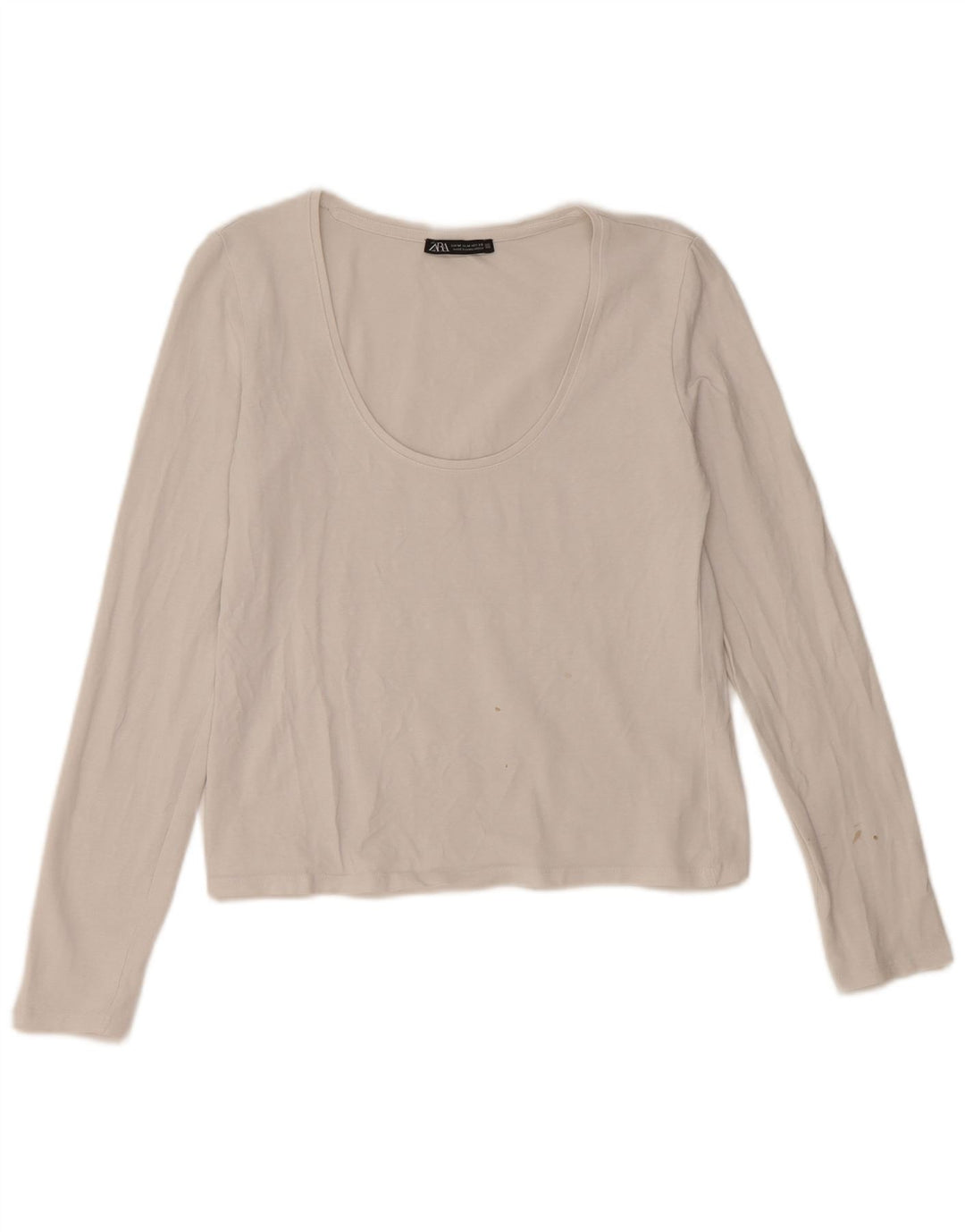 Zara Womens Crop Top Manga Longa Reino Unido 12 Médio Algodão Branco