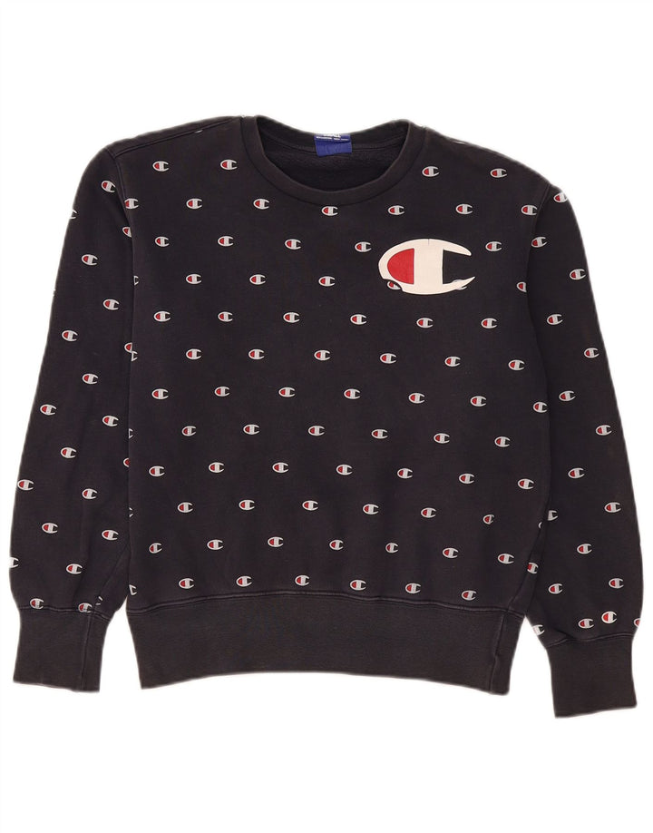 Champion feminino oversized gráfico moletom jumper UK 10 pequeno preto