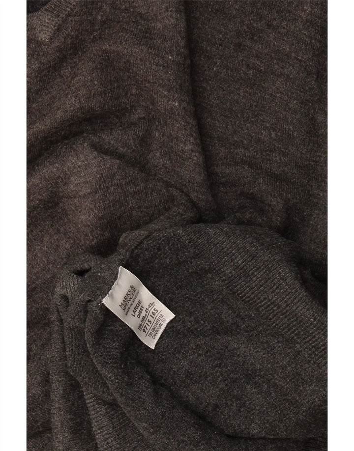 Suéter masculino Marks & Spencer com decote em V grande acrílico cinza