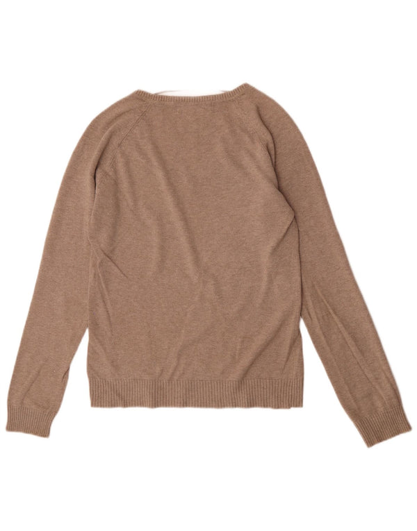 Suéter feminino Zara com decote em V Reino Unido 12 marrom médio argyle/algodão diamante
