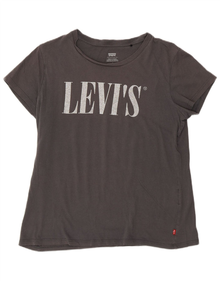 Camiseta feminina gráfica Levi's Top UK 12 algodão cinza médio