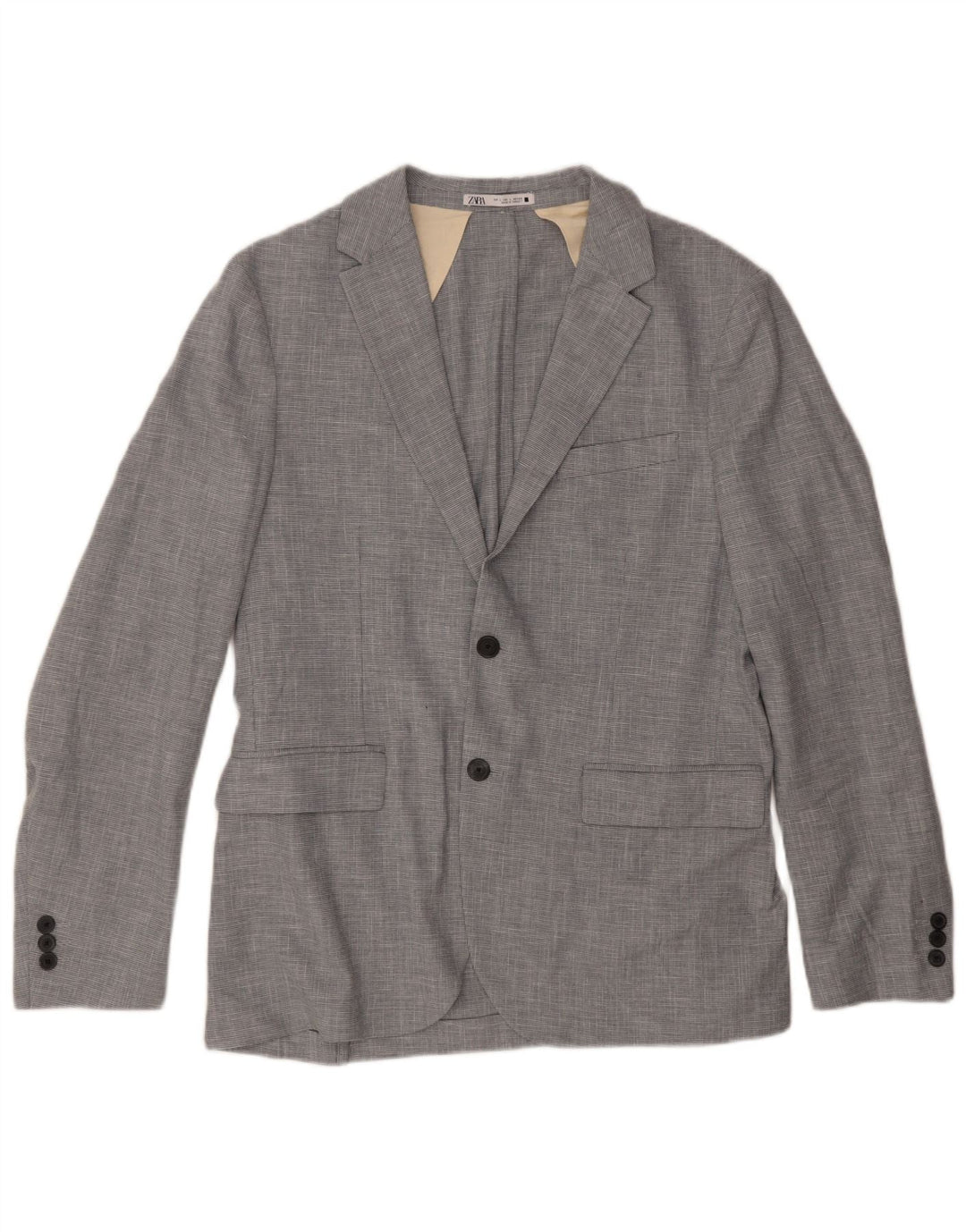 Jaqueta blazer masculina Zara com 2 botões Reino Unido 40 grande cinza houndstooth poliéster