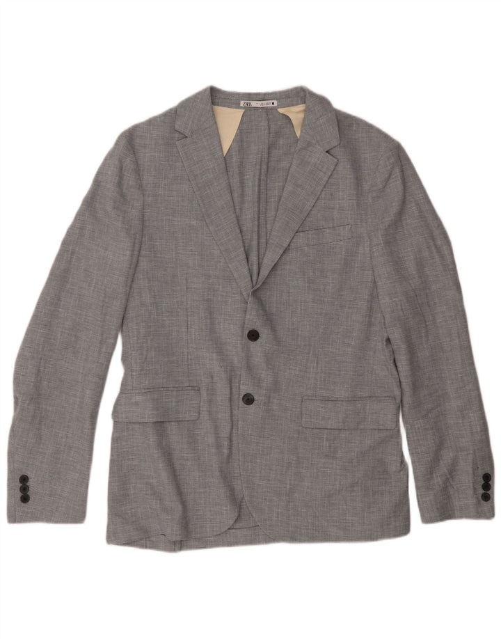 Jaqueta blazer masculina Zara com 2 botões Reino Unido 40 grande cinza houndstooth poliéster