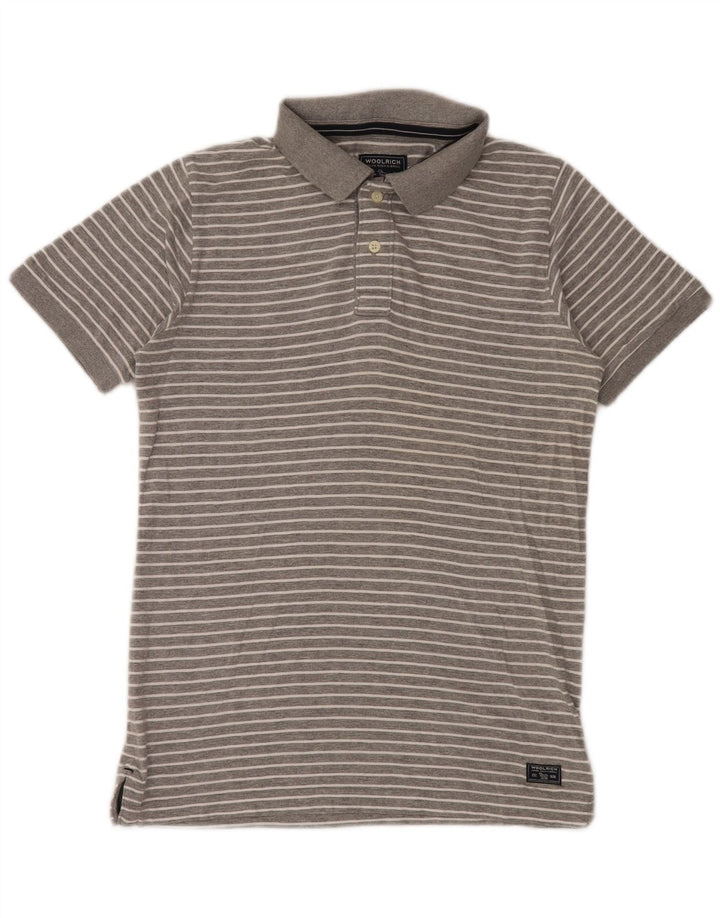Camisa polo masculina Woolrich pequena listrada cinza de algodão