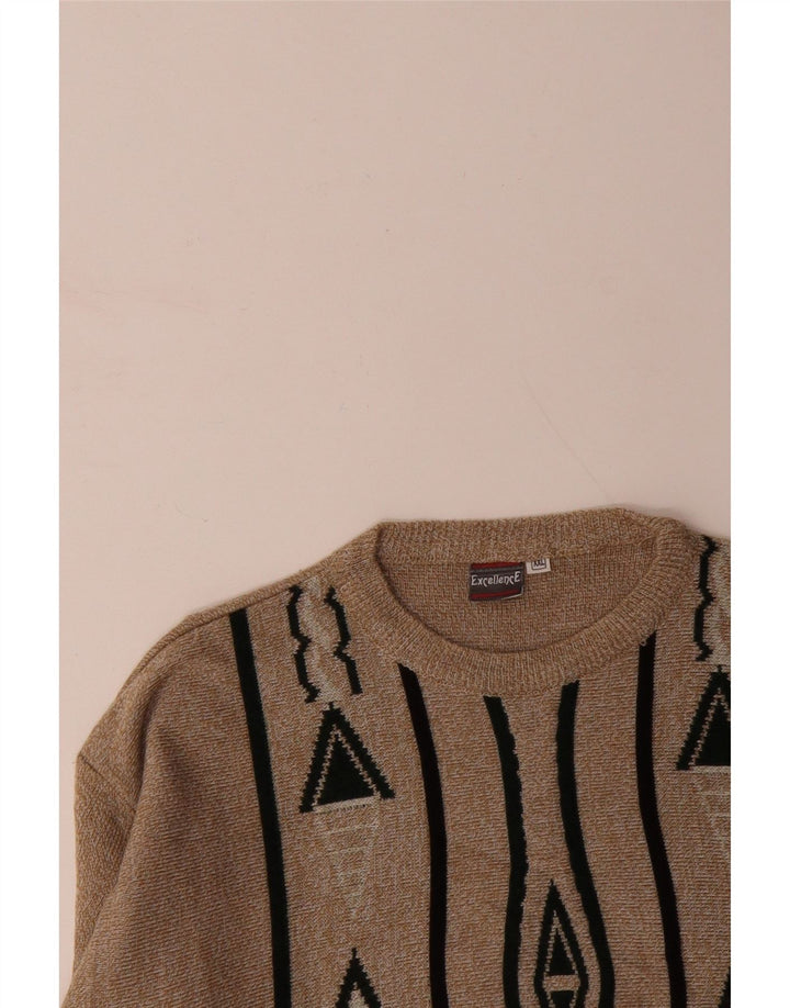 Suéter masculino VINTAGE com gola redonda 2XL bege geométrico