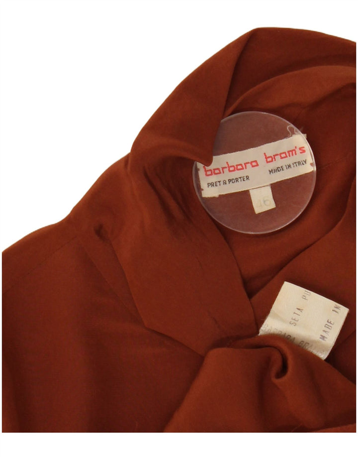 Blusa feminina vintage manga comprida top IT 46 grande seda marrom