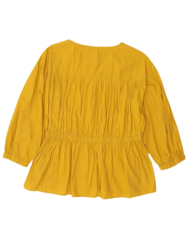 Blusa feminina Marks & Spencer manga 3/4 Reino Unido 14 grande algodão amarelo