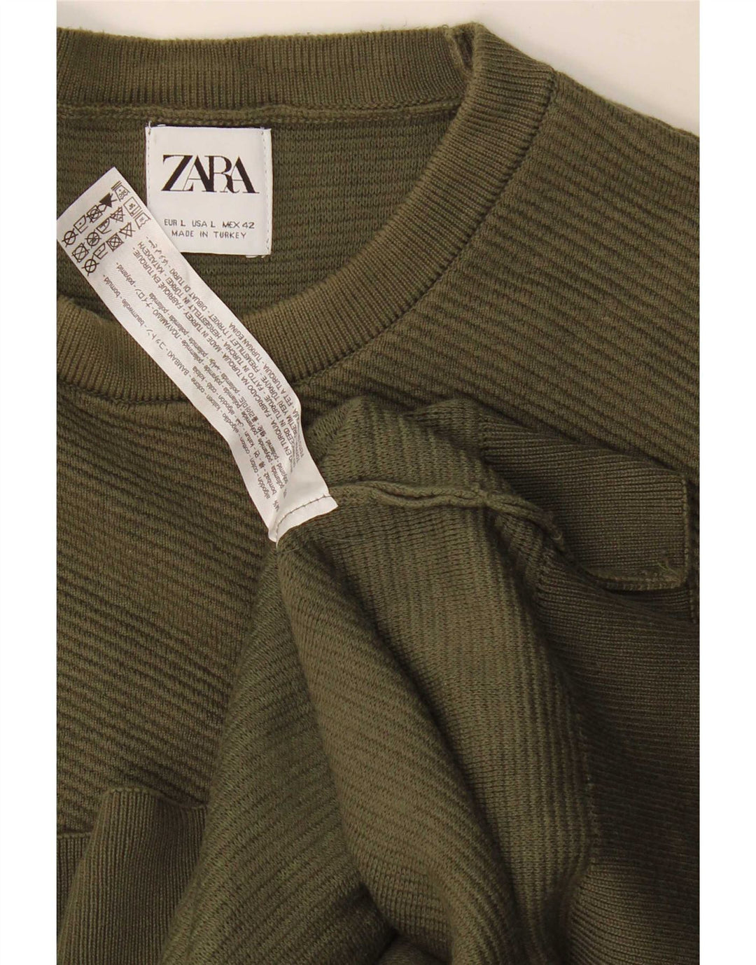 Zara Suéter masculino com gola redonda, grande algodão cáqui