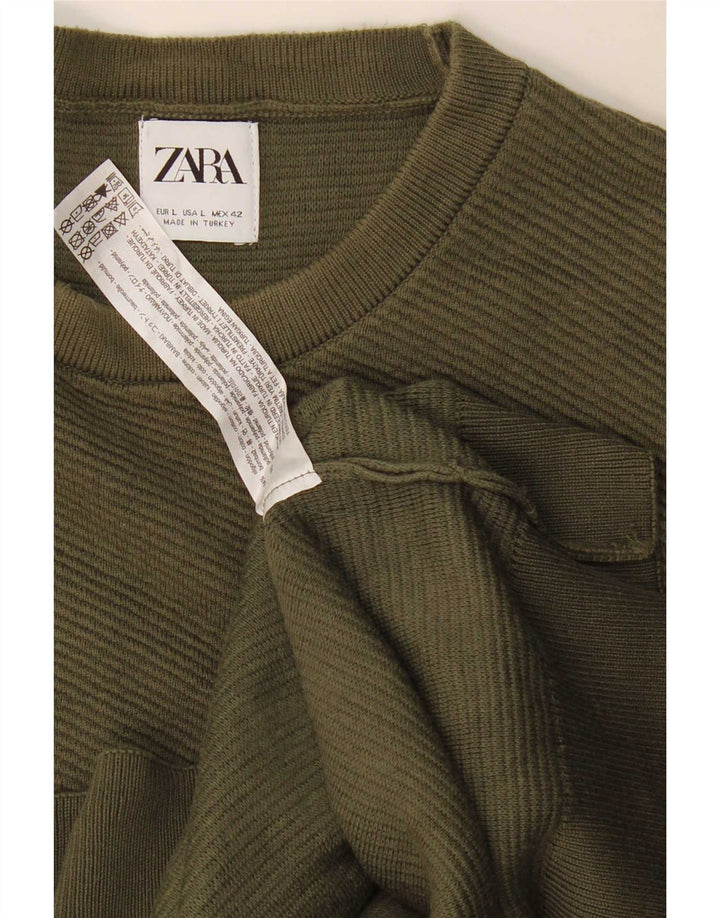 Zara Suéter masculino com gola redonda, grande algodão cáqui