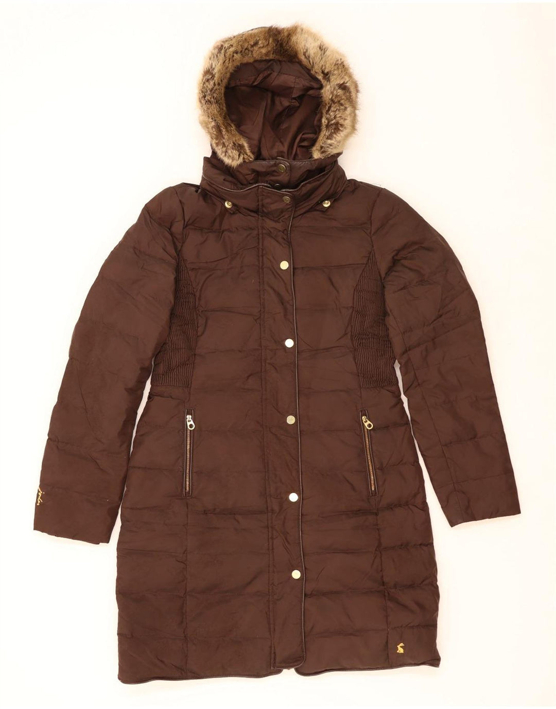 Casaco acolchoado com capuz feminino JOULES UK 10 pequeno poliéster marrom