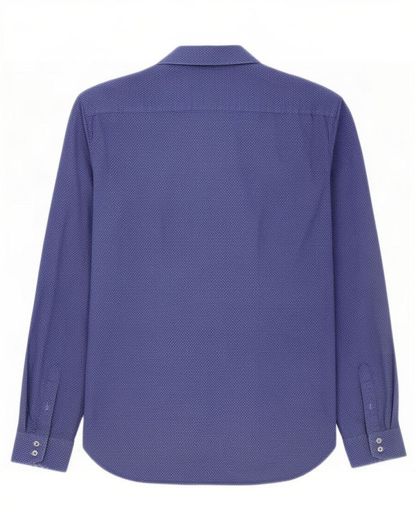 Camisa masculina Ted Baker tamanho 15 algodão manchado azul marinho médio