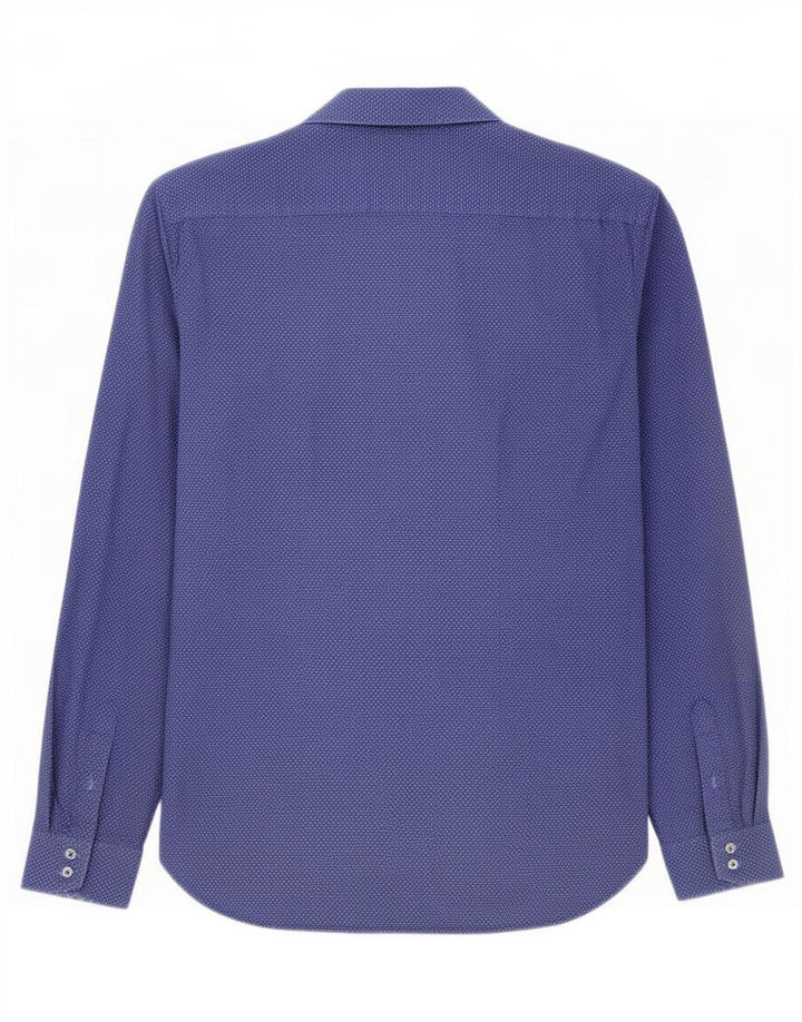 Camisa masculina Ted Baker tamanho 15 algodão manchado azul marinho médio