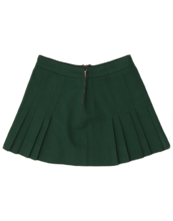 Mini saia plissada feminina VINTAGE IT 38 XS W26 algodão verde