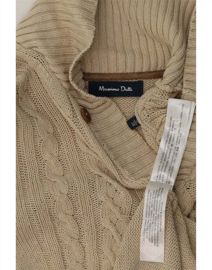 Suéter masculino Massimo Dutti com gola xale, algodão bege médio
