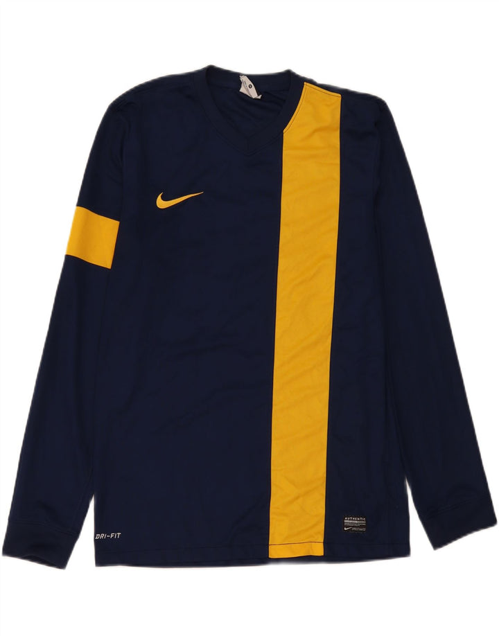 Top gráfico masculino NIKE Dri Fit manga comprida médio azul marinho colorblock