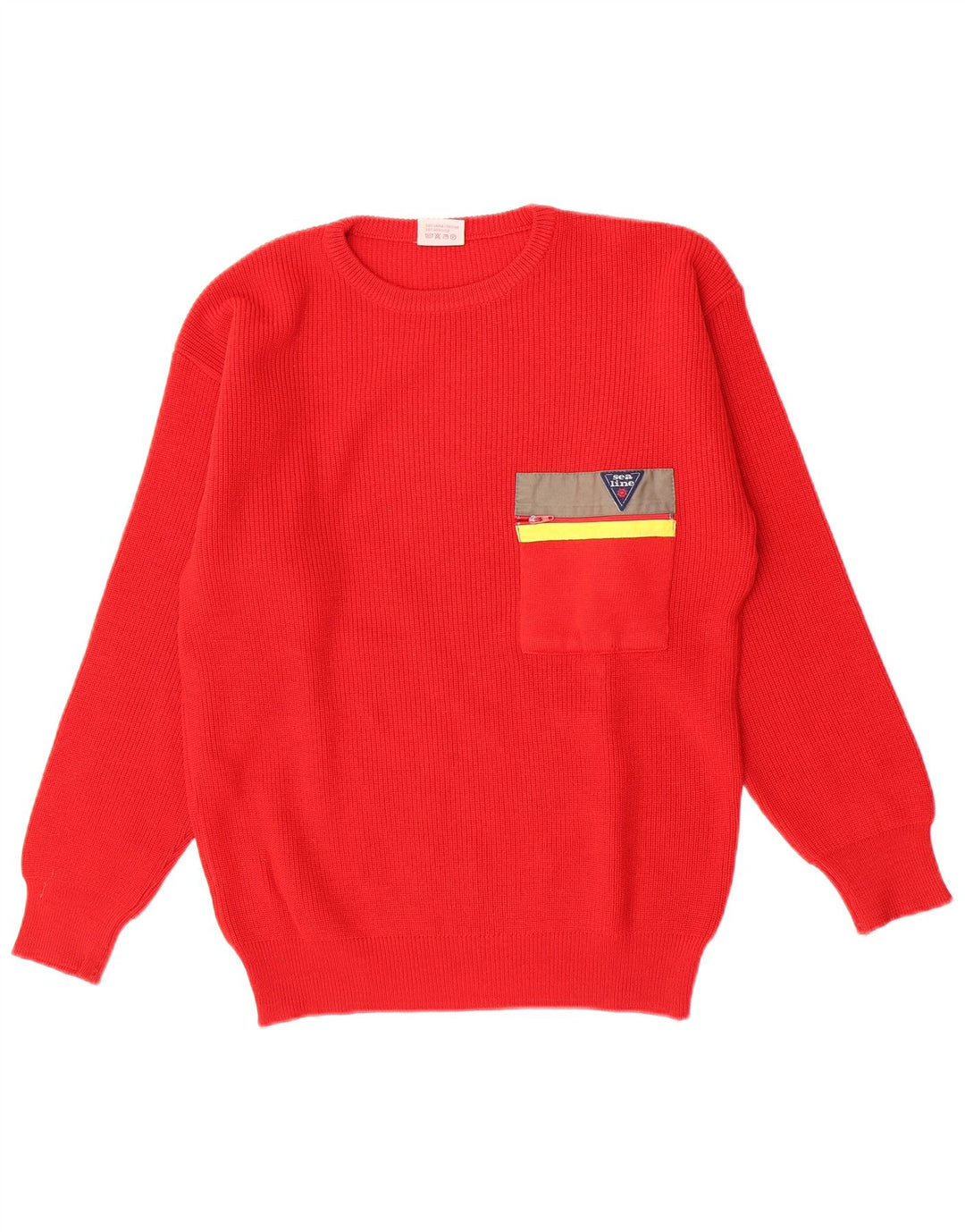 Suéter vintage masculino com gola redonda, lã virgem vermelha média