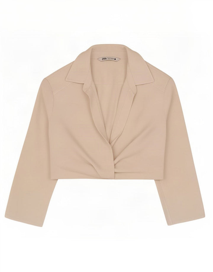 Zara blusa feminina cropped manga comprida top UK 10 pequeno off white