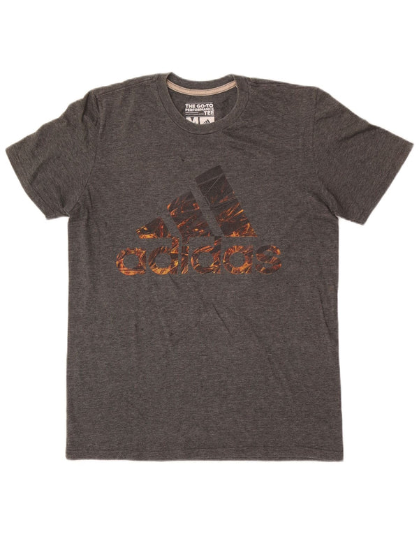Camiseta masculina Adidas Climalite Graphic Top cinza médio poliéster manchado