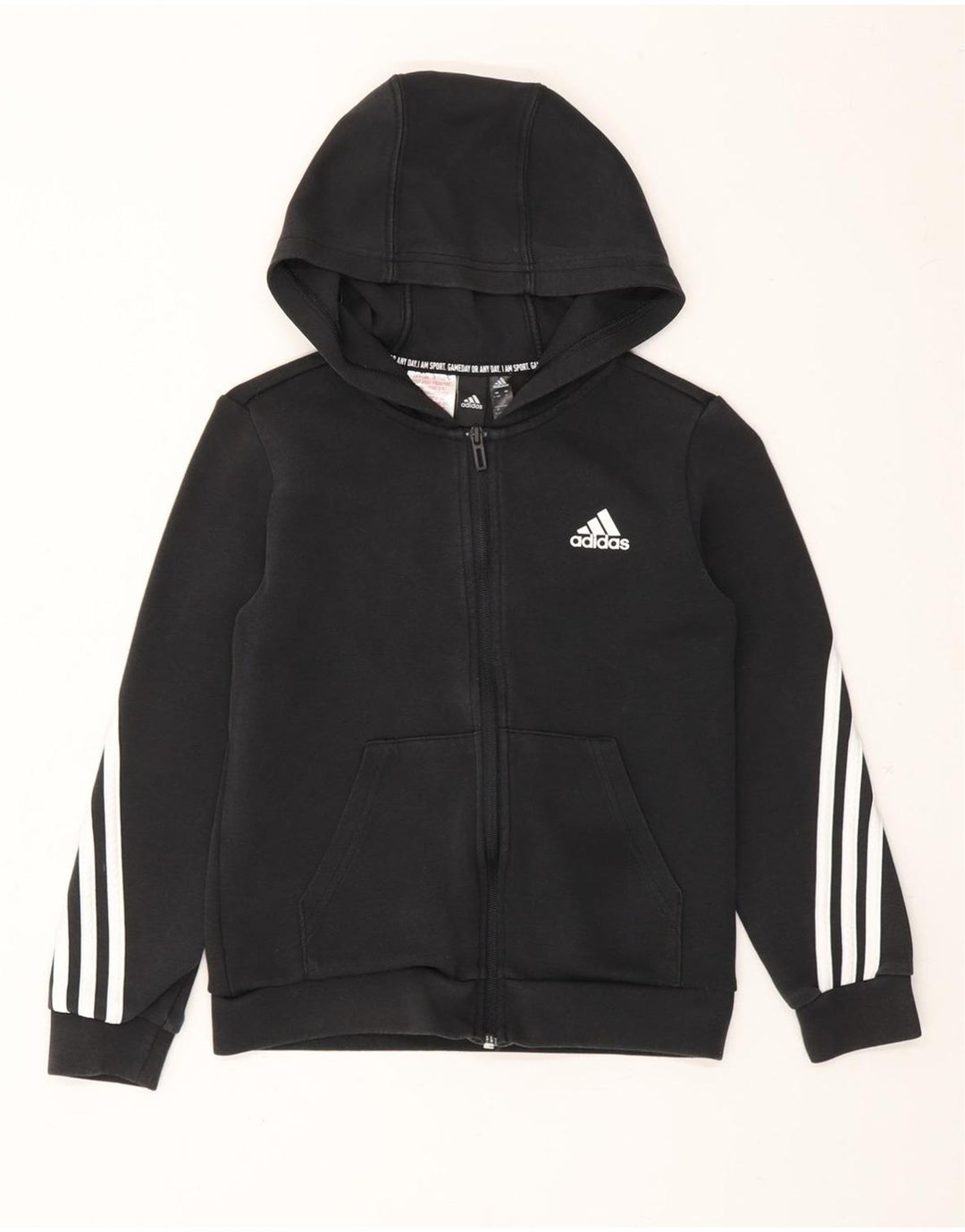 ADIDAS Boys Zip Hoodie Sweater 9-10 Years Black Cotton Vintage Adidas and Second-Hand Adidas from Messina Hembry 