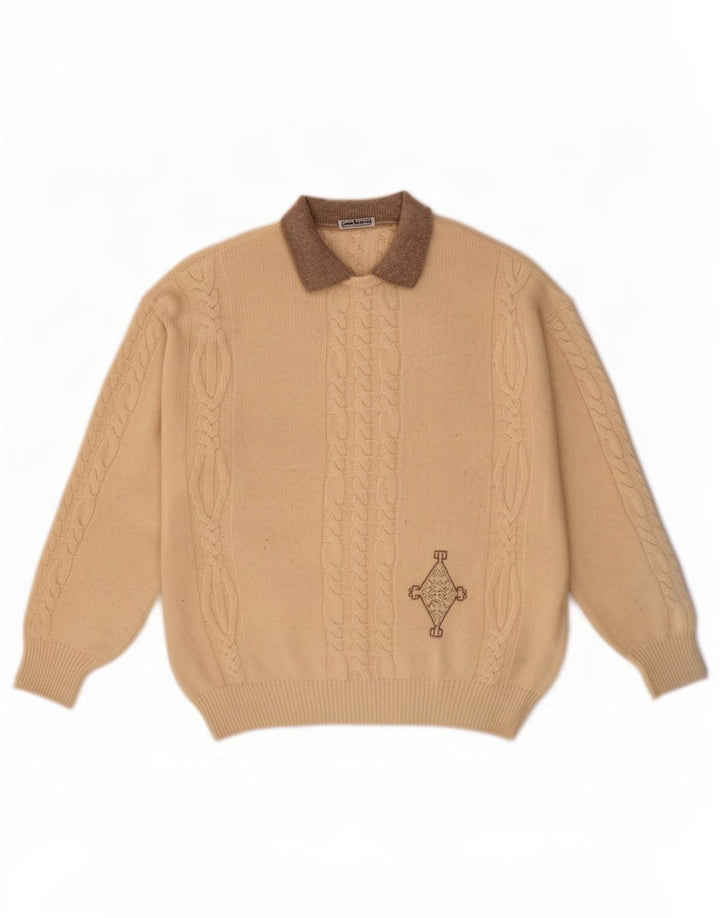 Suéter masculino Cacharel com gola polo IT 52 grande lã bege