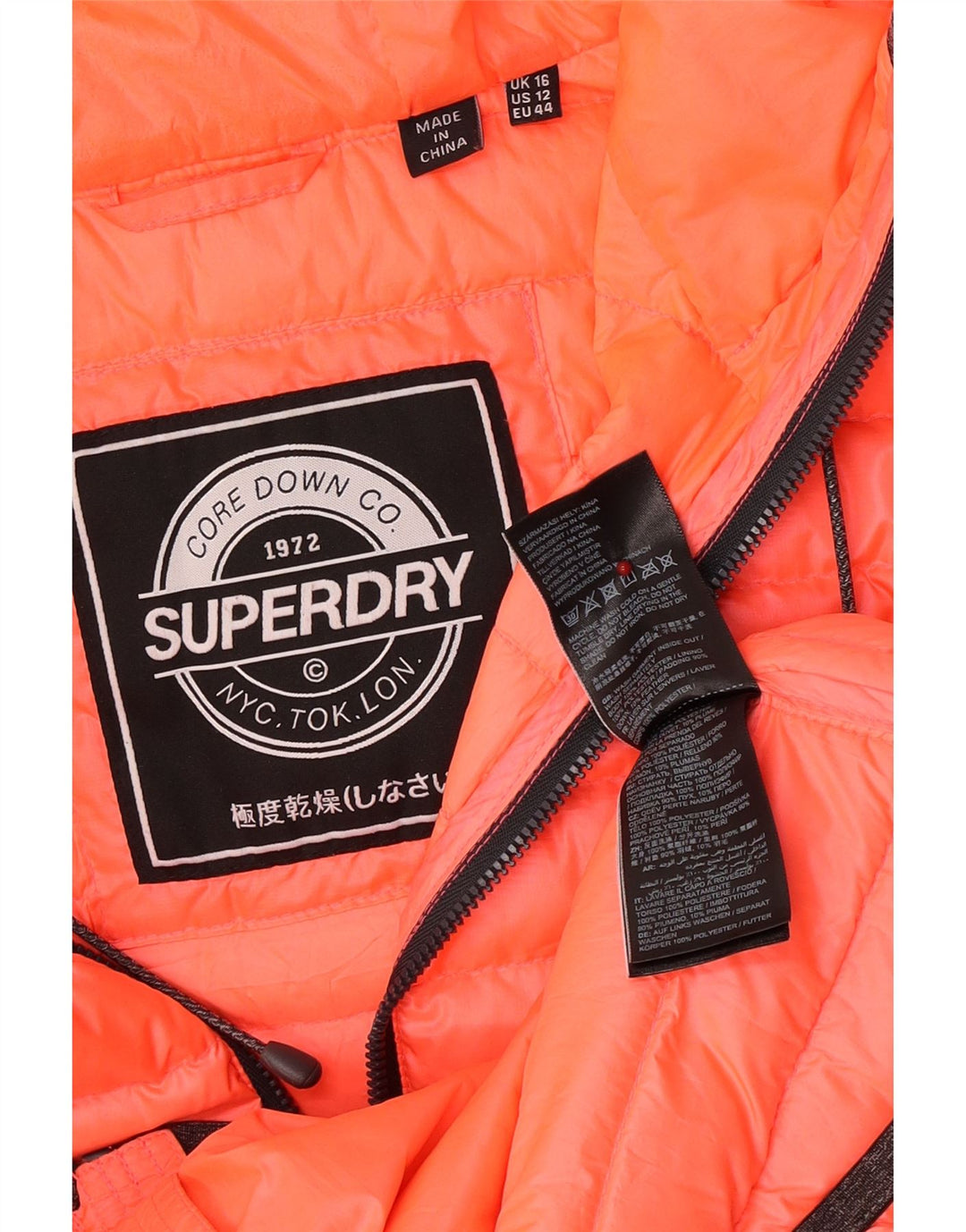 Jaqueta acolchoada com capuz feminina Superdry UK 16 grande poliéster rosa