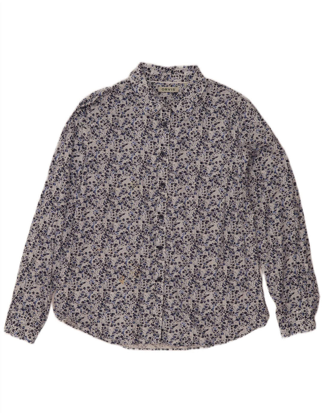 Camisa feminina Orvis Reino Unido 14 grande algodão floral azul