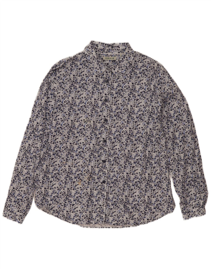 Camisa feminina Orvis Reino Unido 14 grande algodão floral azul