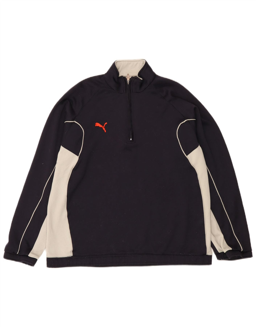 Suéter masculino Puma com zíper e gola em poliéster médio azul marinho colorblock