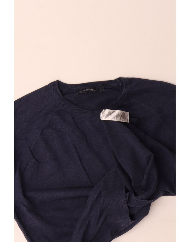 FRENCH CONNECTION Suéter masculino com gola redonda, grande algodão azul marinho