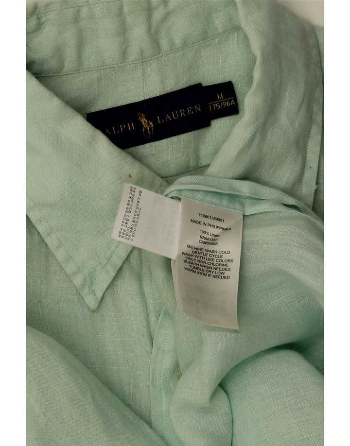 Camisa masculina de manga curta Ralph Lauren linho verde médio