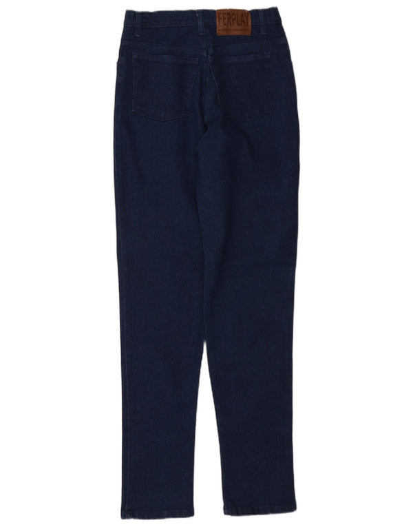 Jeans vintage feminino cintura alta cônico W26 L33 azul marinho