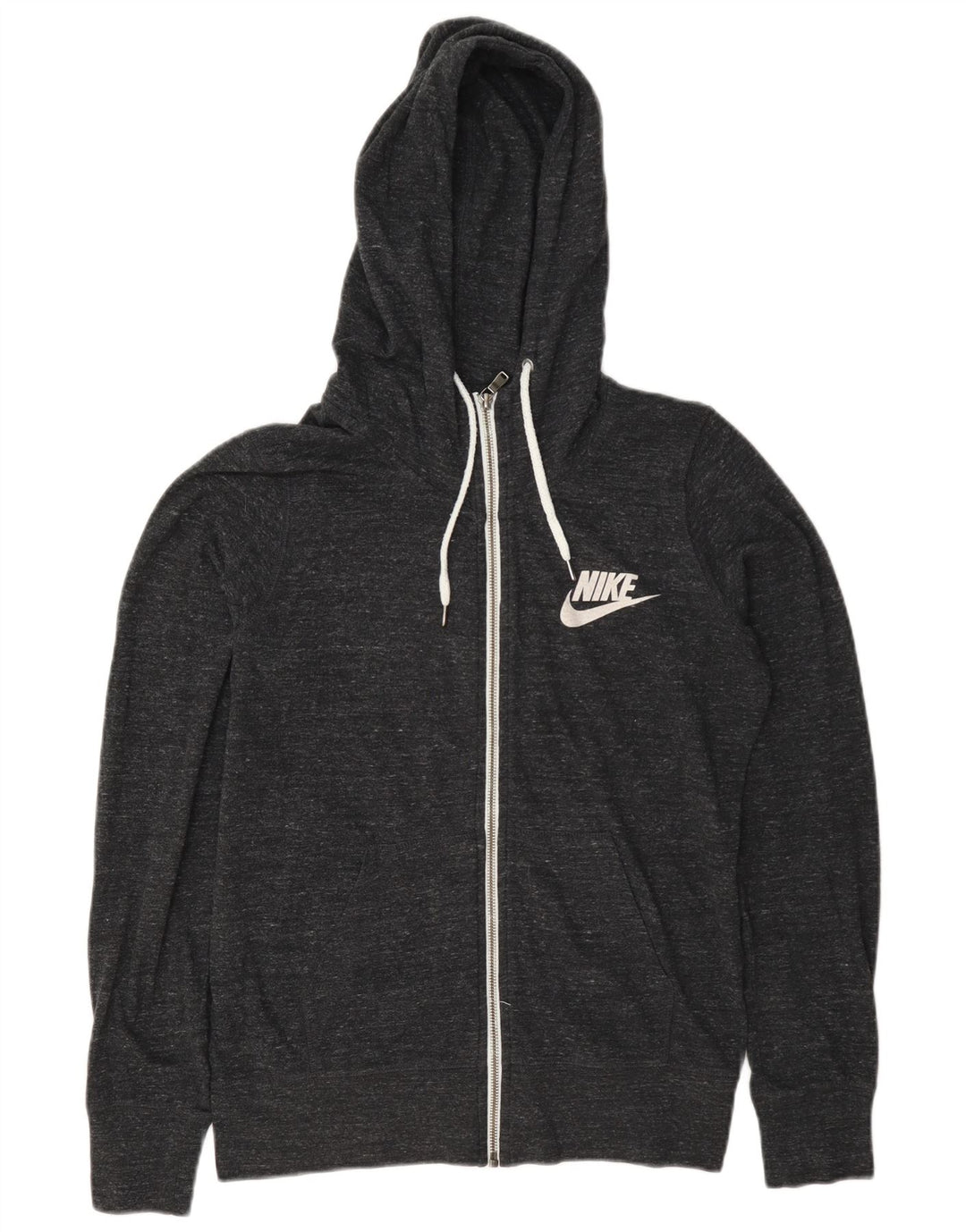 Suéter Nike feminino com capuz e zíper UK 14 cinza médio manchado