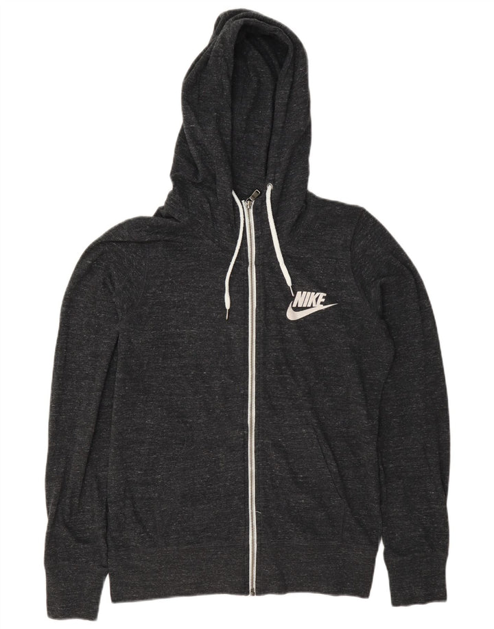 Suéter Nike feminino com capuz e zíper UK 14 cinza médio manchado