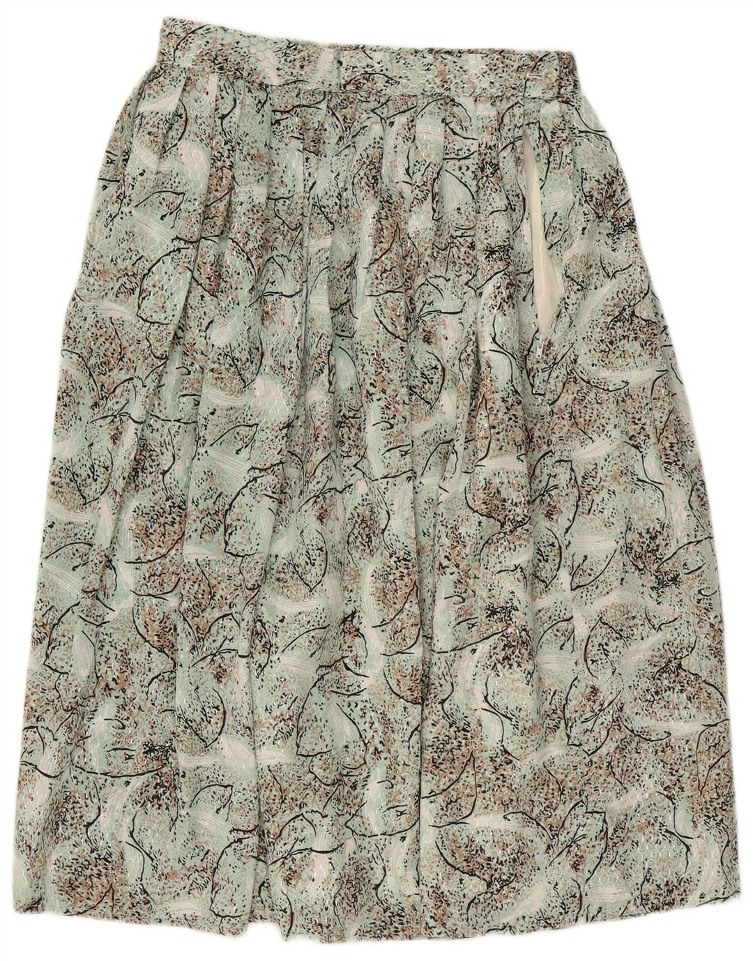 Saia plissada feminina vintage com padrão abstrato W28 verde médio