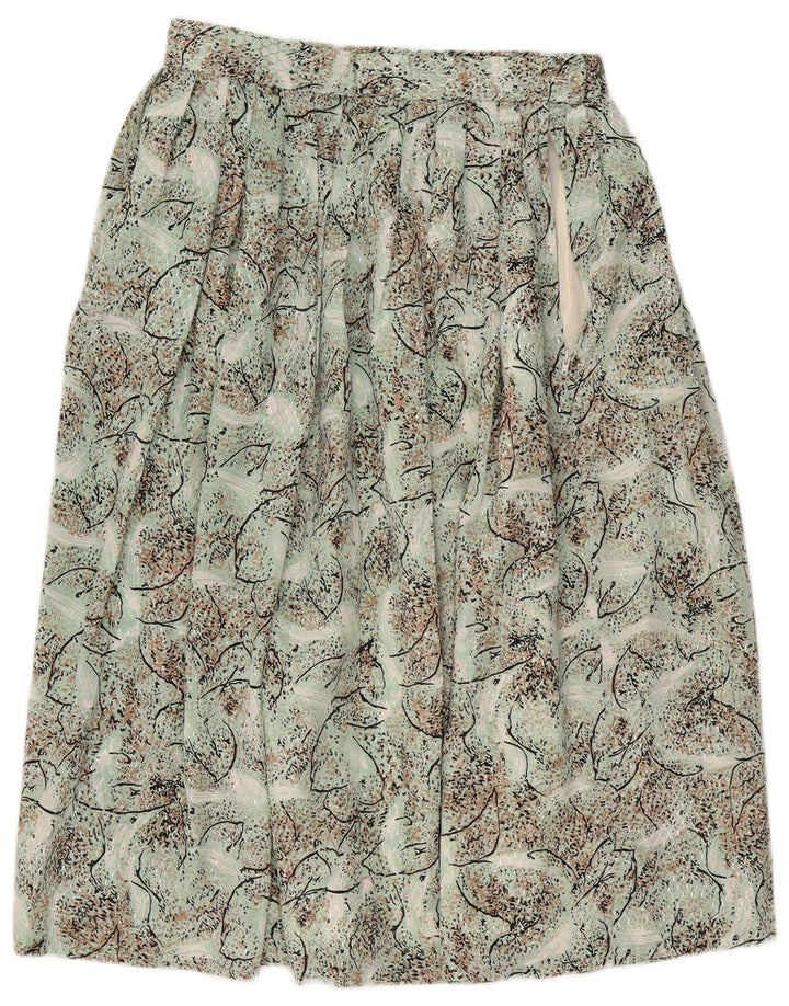 Saia plissada feminina vintage com padrão abstrato W28 verde médio